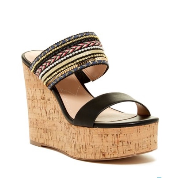 Charles David Boho Aztec Cork Wedge Sandals With Beaded Straps New in Box - Picture 2 of 3